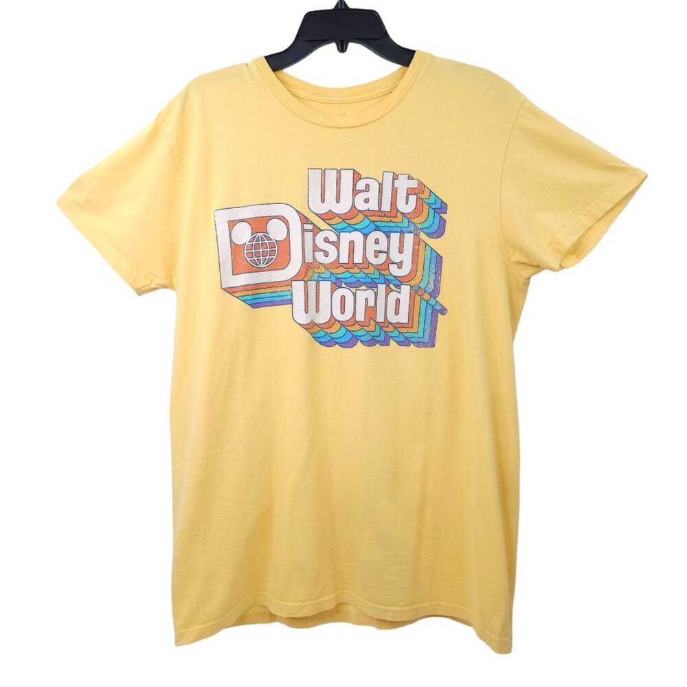 Walt Disney World Vintage Style Retro Colorful Graphic T Shirt Mens L Tee Yellow